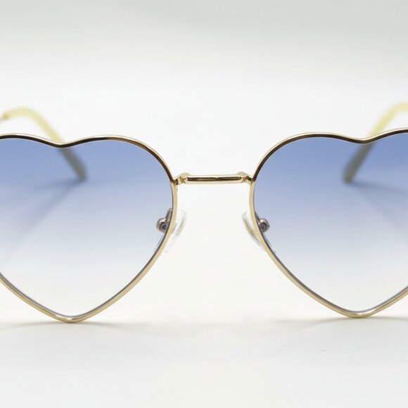 NEW Heartbeat Shape Designer Style Trendy Sunglasses - Blue and Gold - Picture 2 of 5